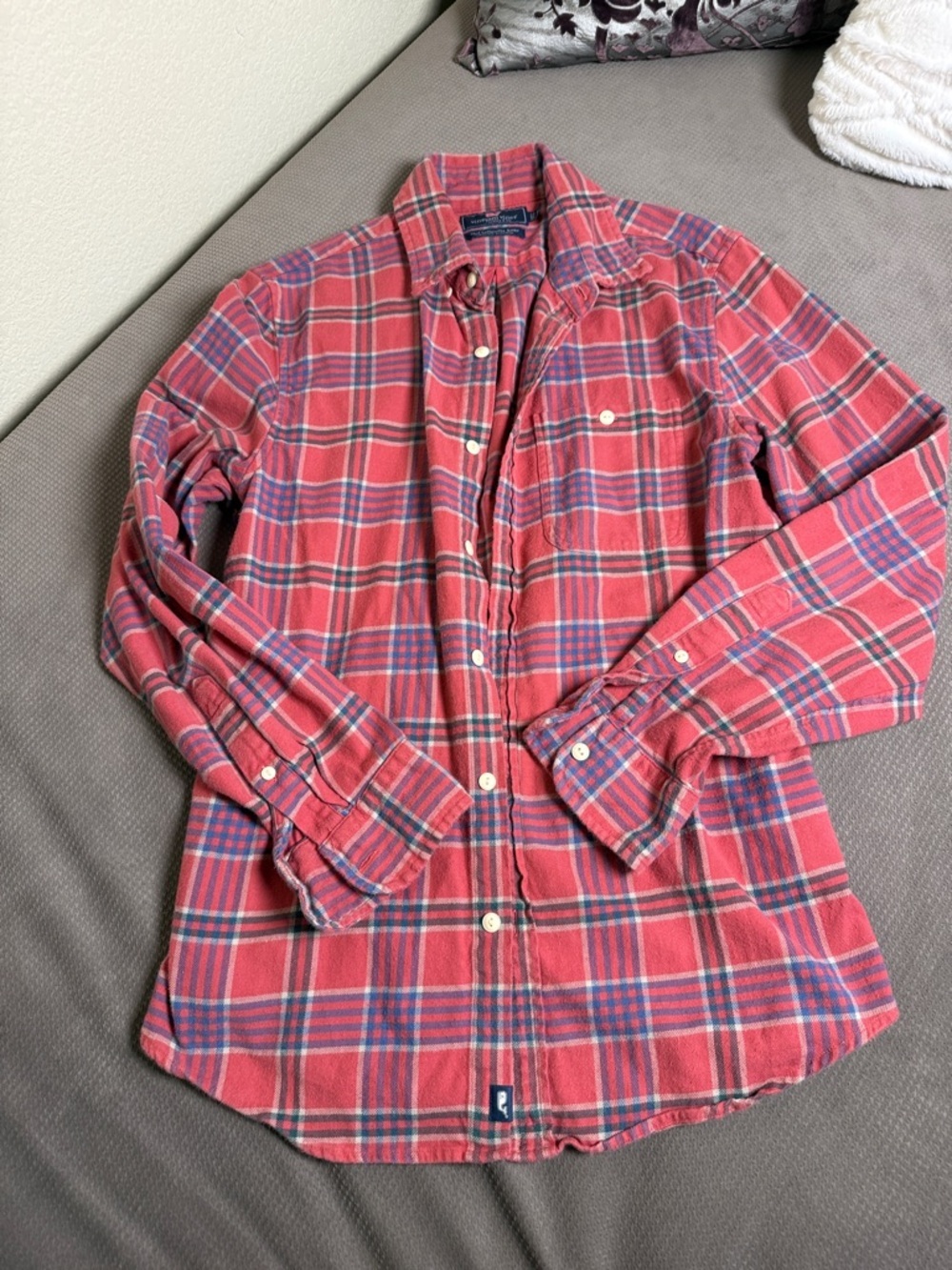 Vineyard Vines Pinky Red and Blue Plaid Button-Down Shirt